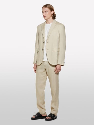  Erkek Bej %100 Keten Astarsız Rahat Kalıp Ceket