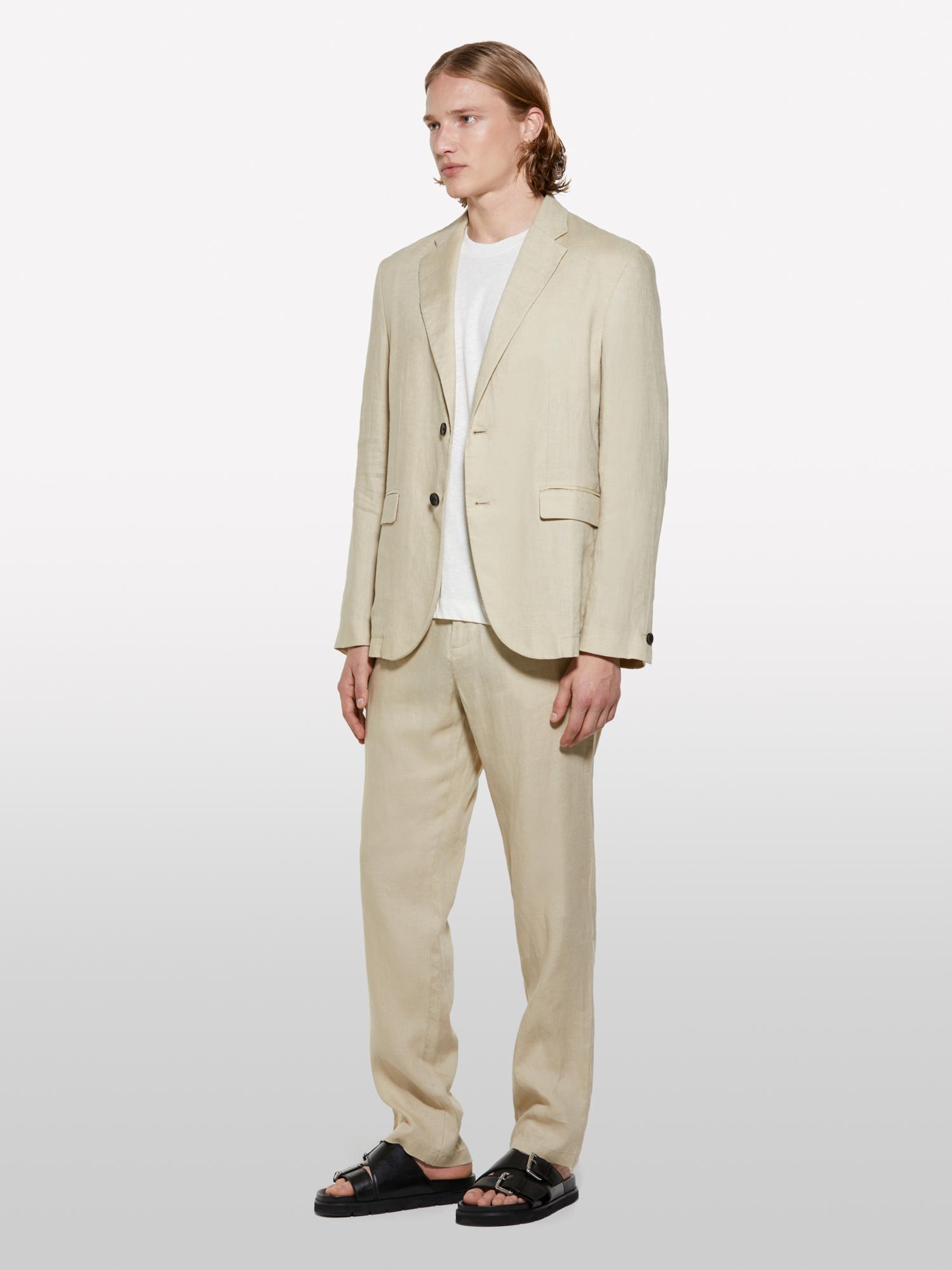  Erkek Bej %100 Keten Astarsız Rahat Kalıp Ceket