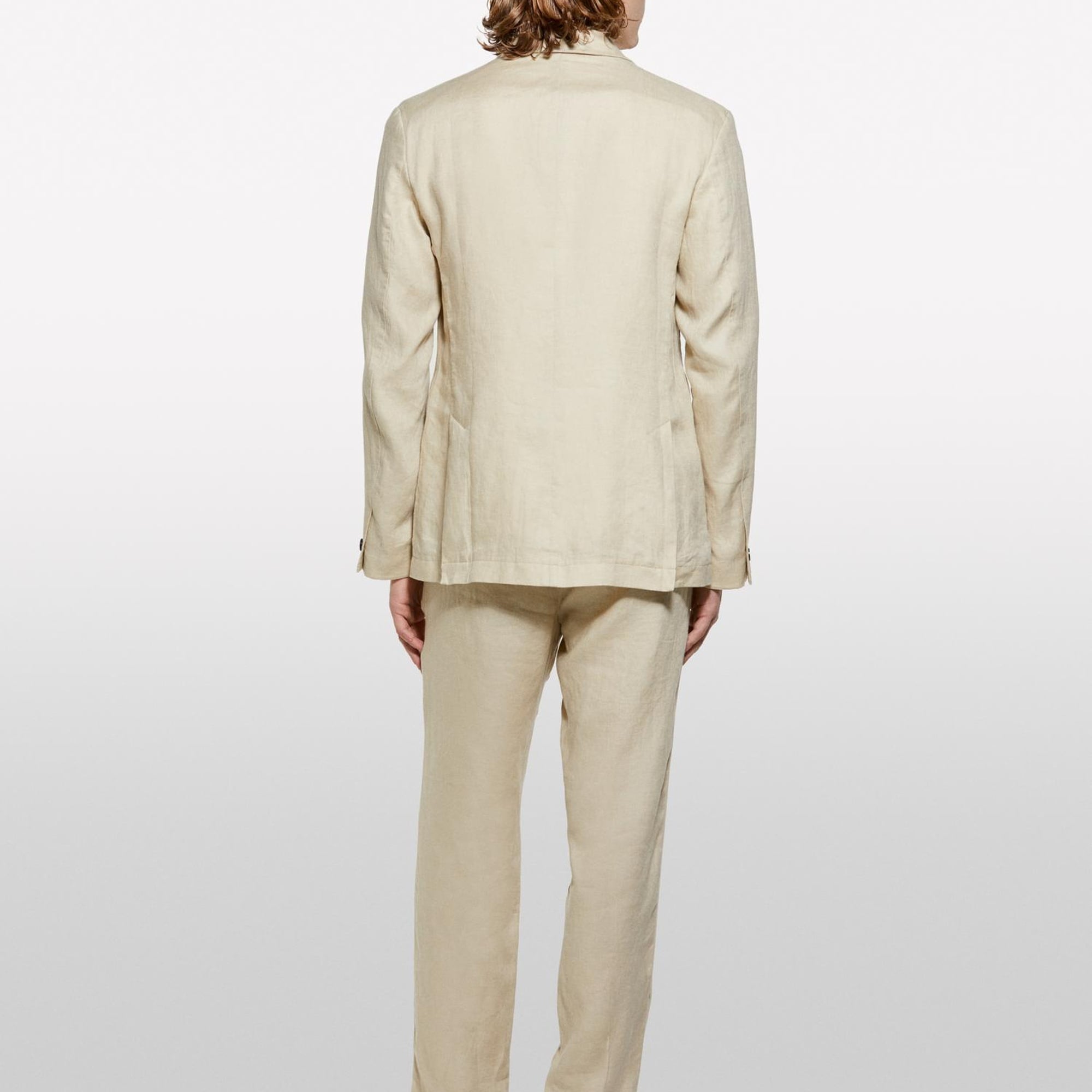 Erkek Bej %100 Keten Astarsız Rahat Kalıp Ceket