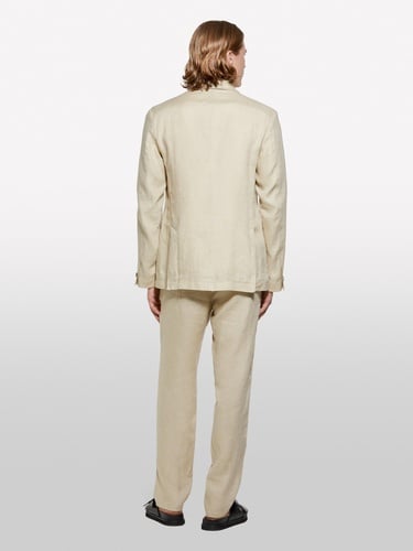  Erkek Bej %100 Keten Astarsız Rahat Kalıp Ceket