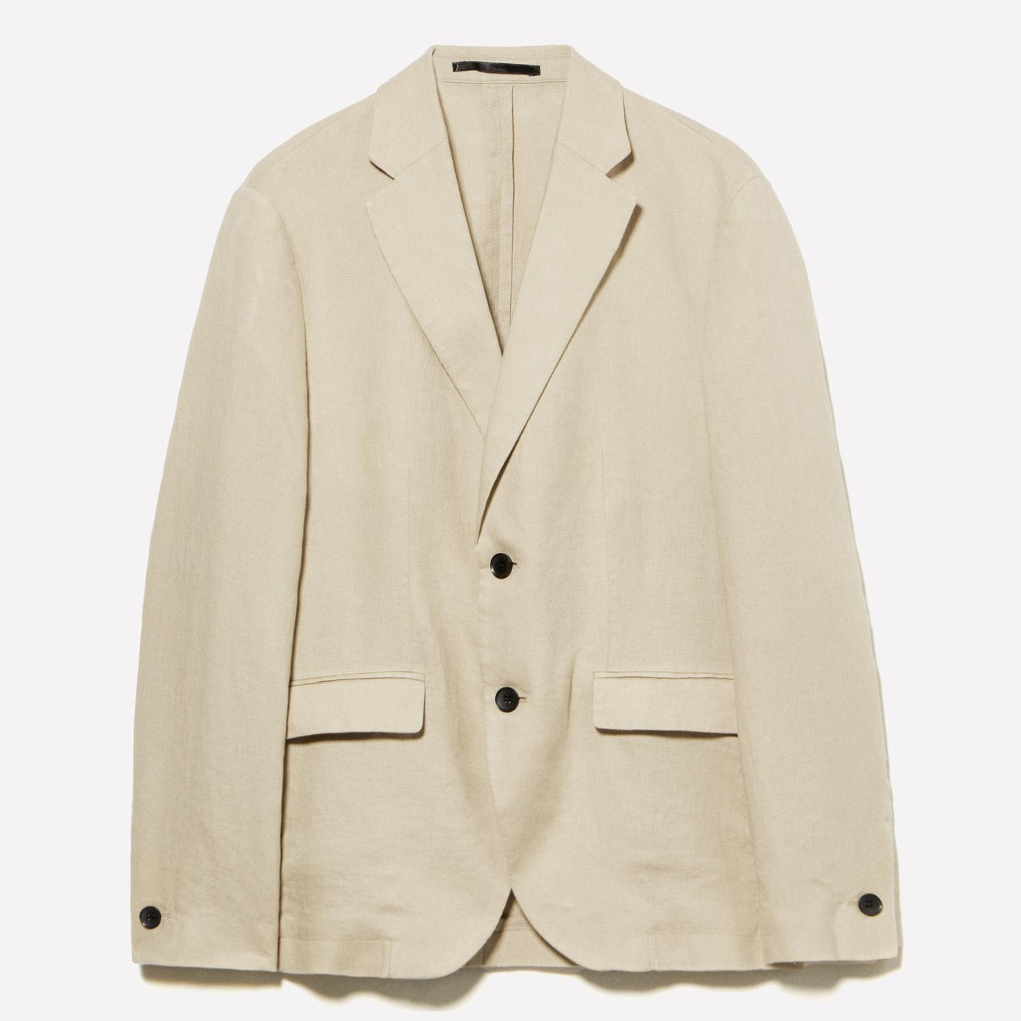 Erkek Bej %100 Keten Astarsız Rahat Kalıp Ceket