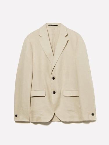  Erkek Bej %100 Keten Astarsız Rahat Kalıp Ceket