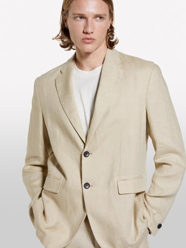  Erkek Bej %100 Keten Astarsız Rahat Kalıp Ceket