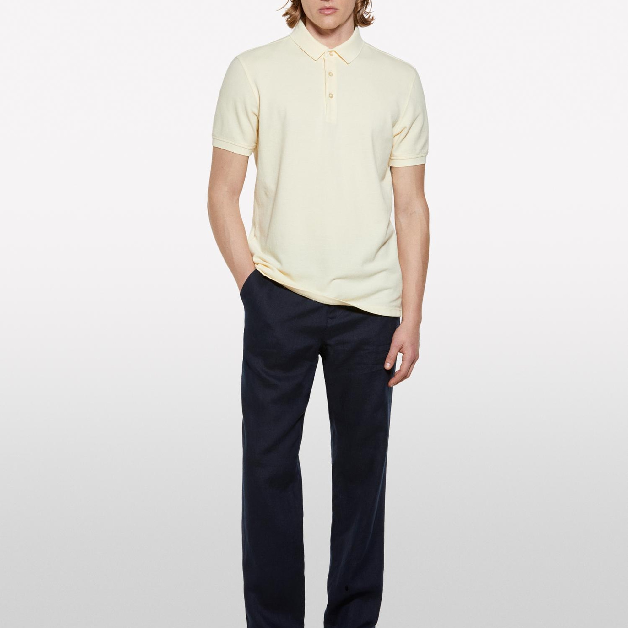 Erkek Krem %100 Pamuk Regular Fit Polo T-Shirt