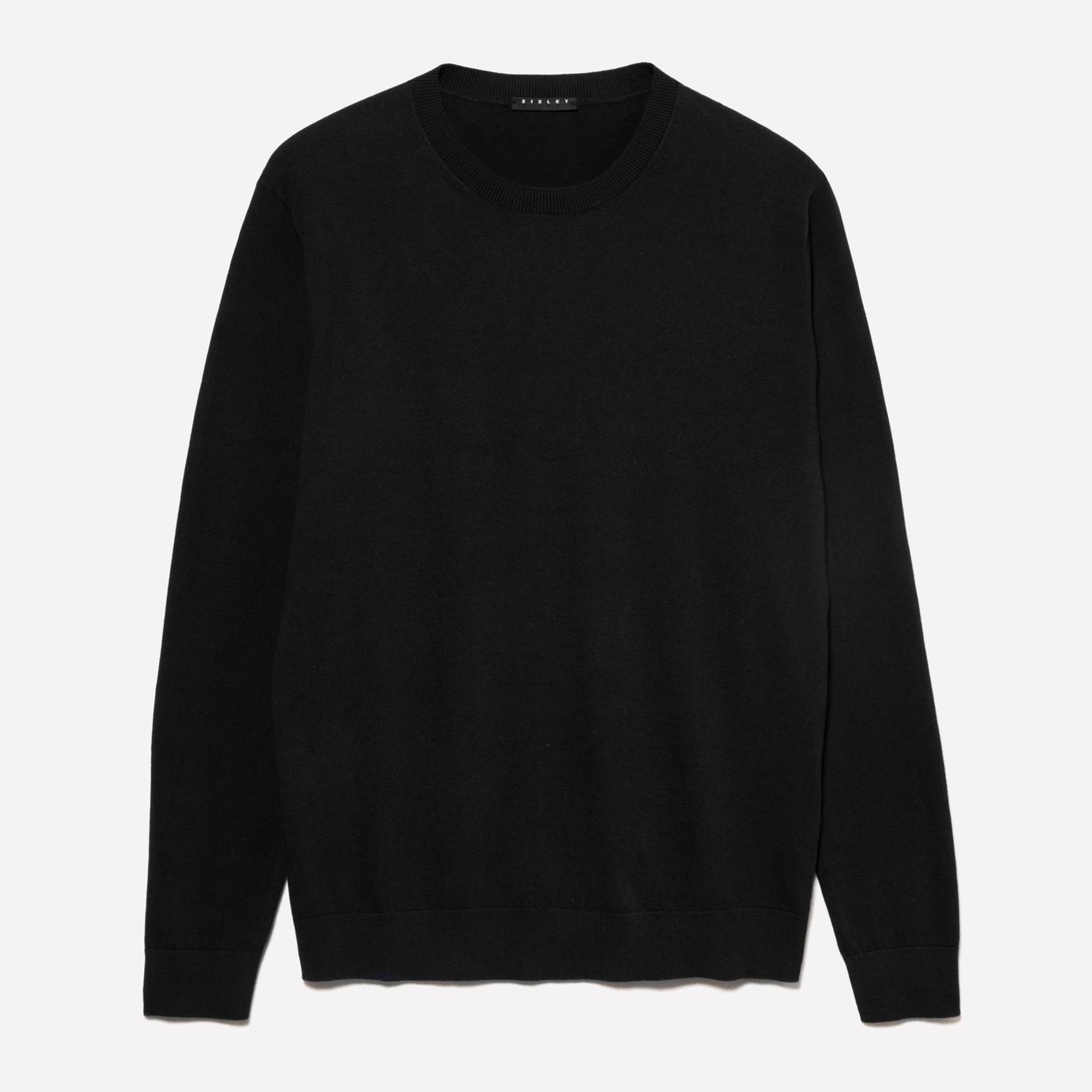 Erkek Siyah Pamuk Karışımlı Normal Kesim Uzun Kollu Ribanalı Kazak