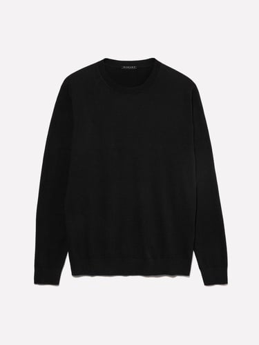  Erkek Siyah Pamuk Karışımlı Normal Kesim Uzun Kollu Ribanalı Kazak