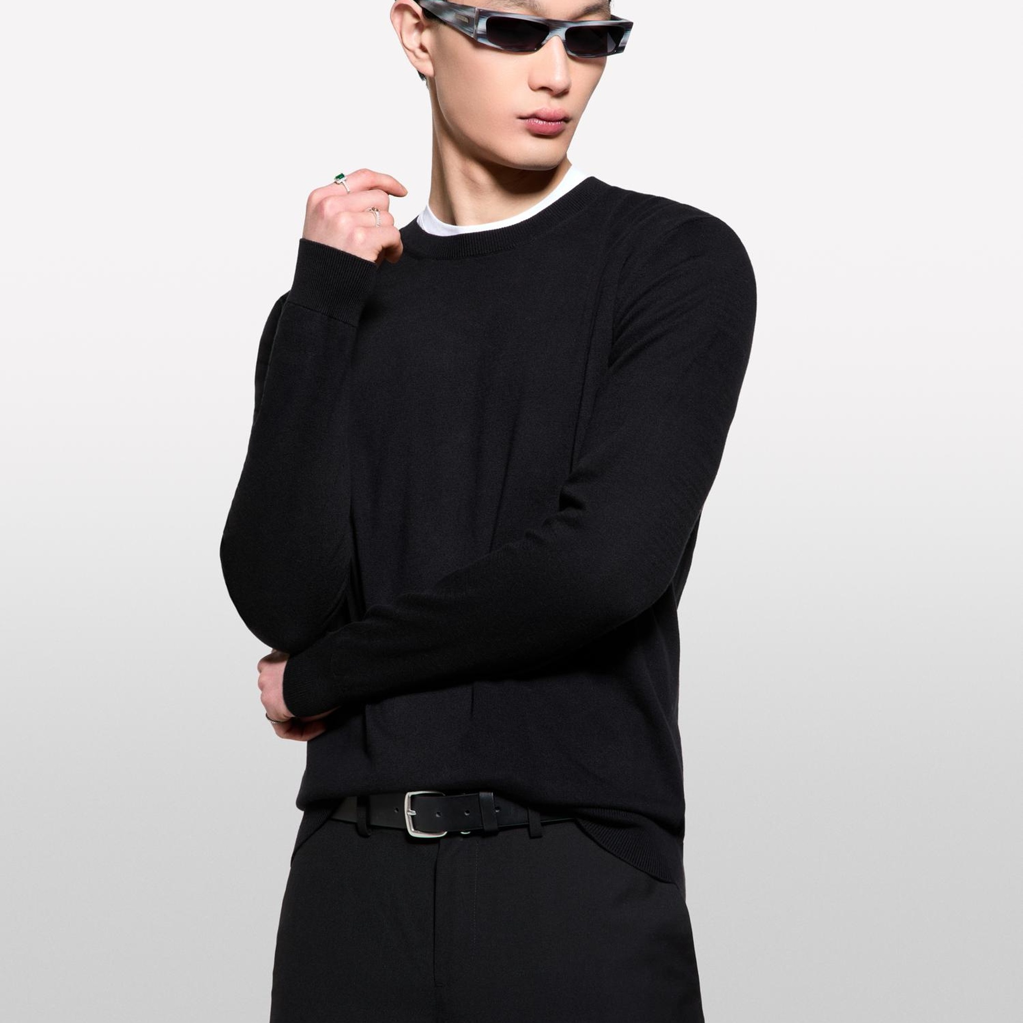 Erkek Siyah Pamuk Karışımlı Normal Kesim Uzun Kollu Ribanalı Kazak