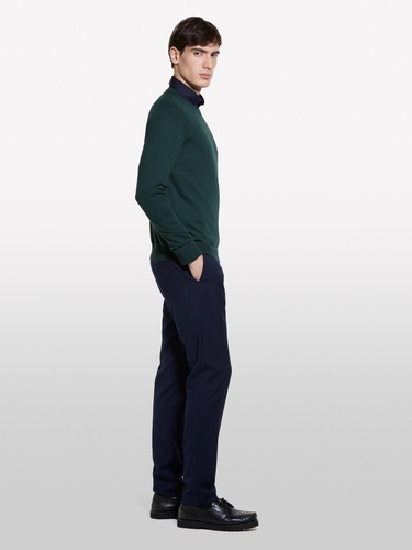  Erkek Koyu Yeşil Pamuk Karışımlı Normal Kesim Uzun Kollu Ribanalı Kazak