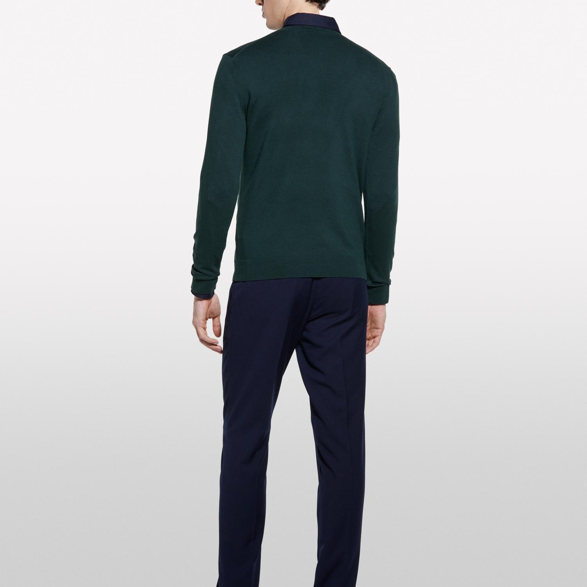 Erkek Koyu Yeşil Pamuk Karışımlı Normal Kesim Uzun Kollu Ribanalı Kazak