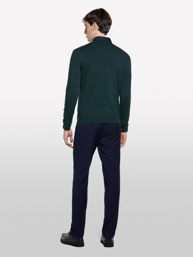  Erkek Koyu Yeşil Pamuk Karışımlı Normal Kesim Uzun Kollu Ribanalı Kazak