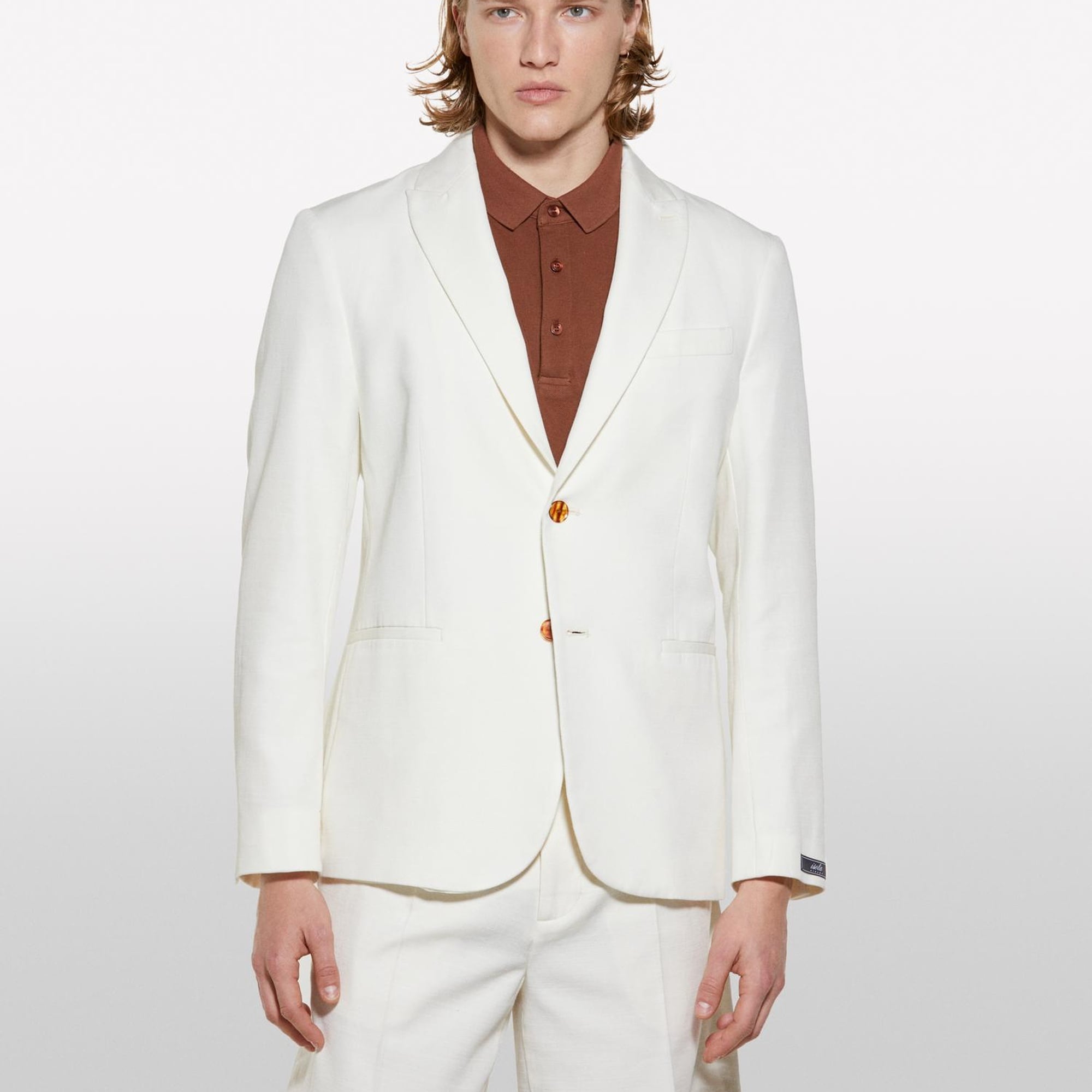 Erkek Açık Krem Keten Karışımlı Slim Comfort Fit Ceket