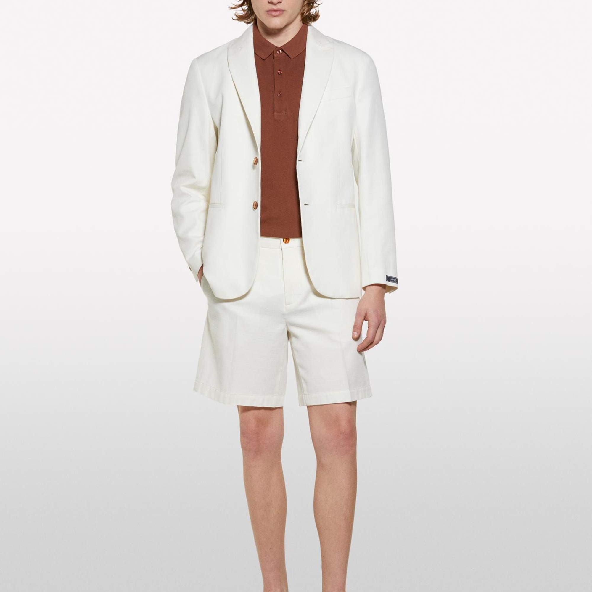 Erkek Açık Krem Keten Karışımlı Slim Comfort Fit Ceket