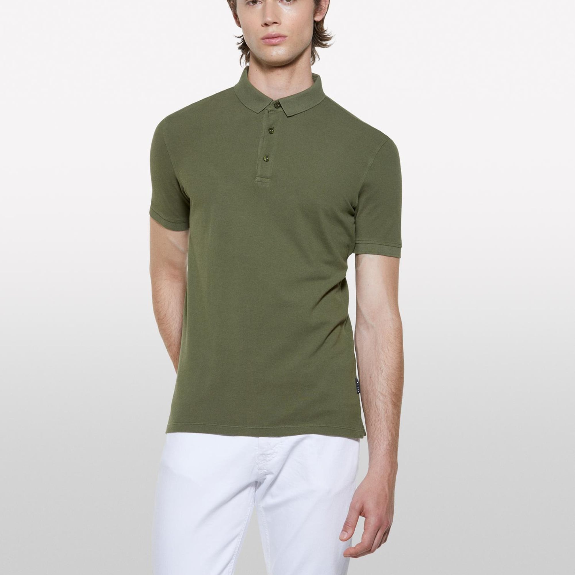 Erkek Asker Yeşili %100 Pamuk Regular Fit Polo T-Shirt