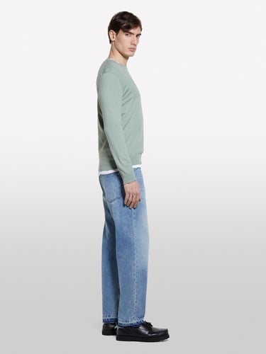  Erkek Haki Pamuk Karışımlı Normal Kesim Uzun Kollu Ribanalı Kazak