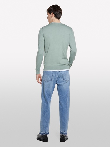  Erkek Haki Pamuk Karışımlı Normal Kesim Uzun Kollu Ribanalı Kazak