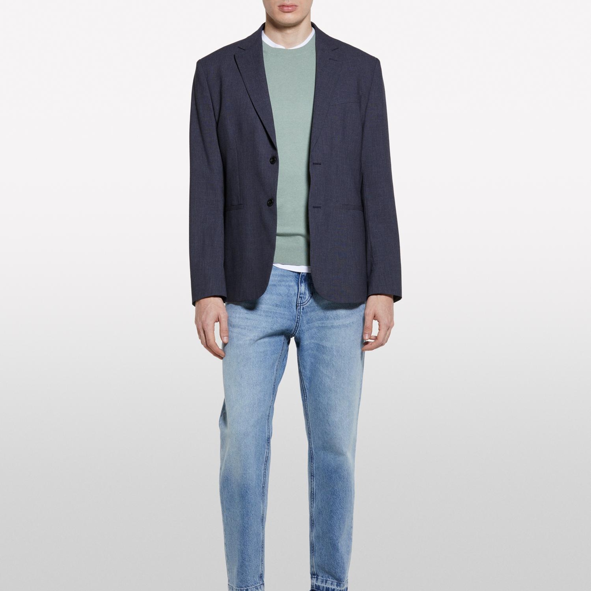 Erkek Haki Pamuk Karışımlı Normal Kesim Uzun Kollu Ribanalı Kazak