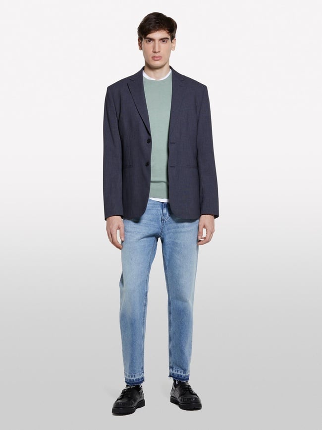  Erkek Haki Pamuk Karışımlı Normal Kesim Uzun Kollu Ribanalı Kazak