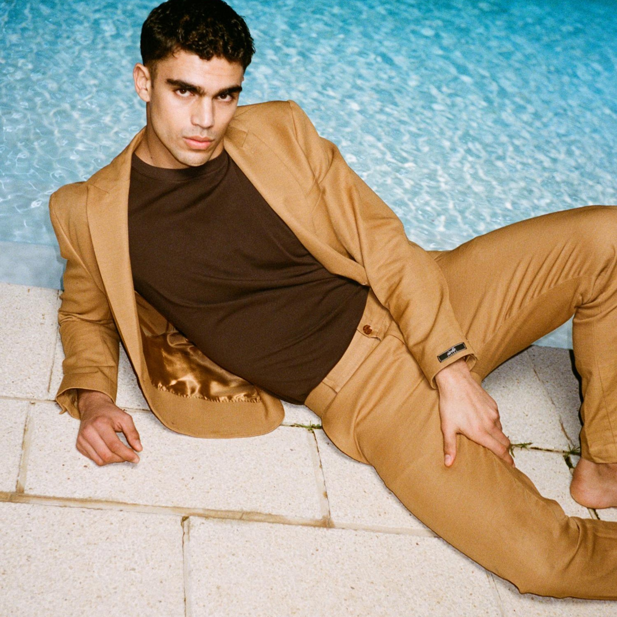 Erkek Taba Keten Karışımlı Slim Comfort Fit Ceket