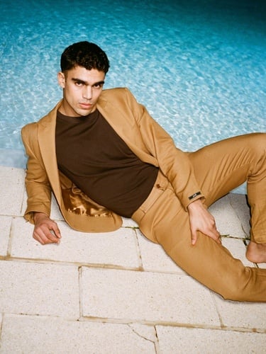  Erkek Taba Keten Karışımlı Slim Comfort Fit Ceket