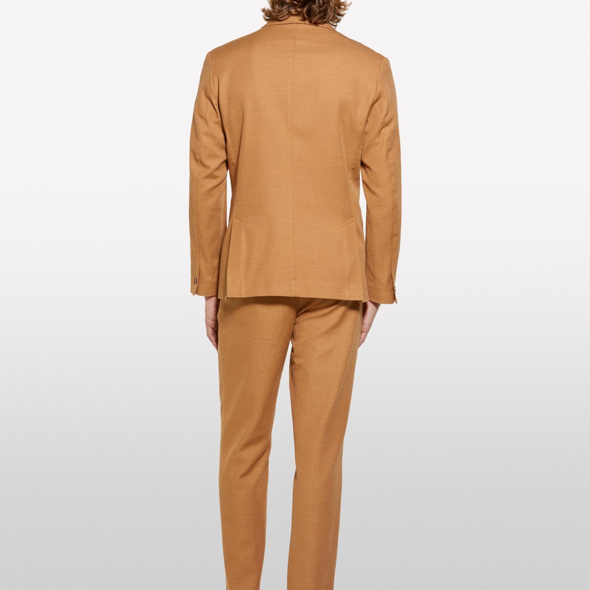 Erkek Taba Keten Karışımlı Slim Comfort Fit Ceket