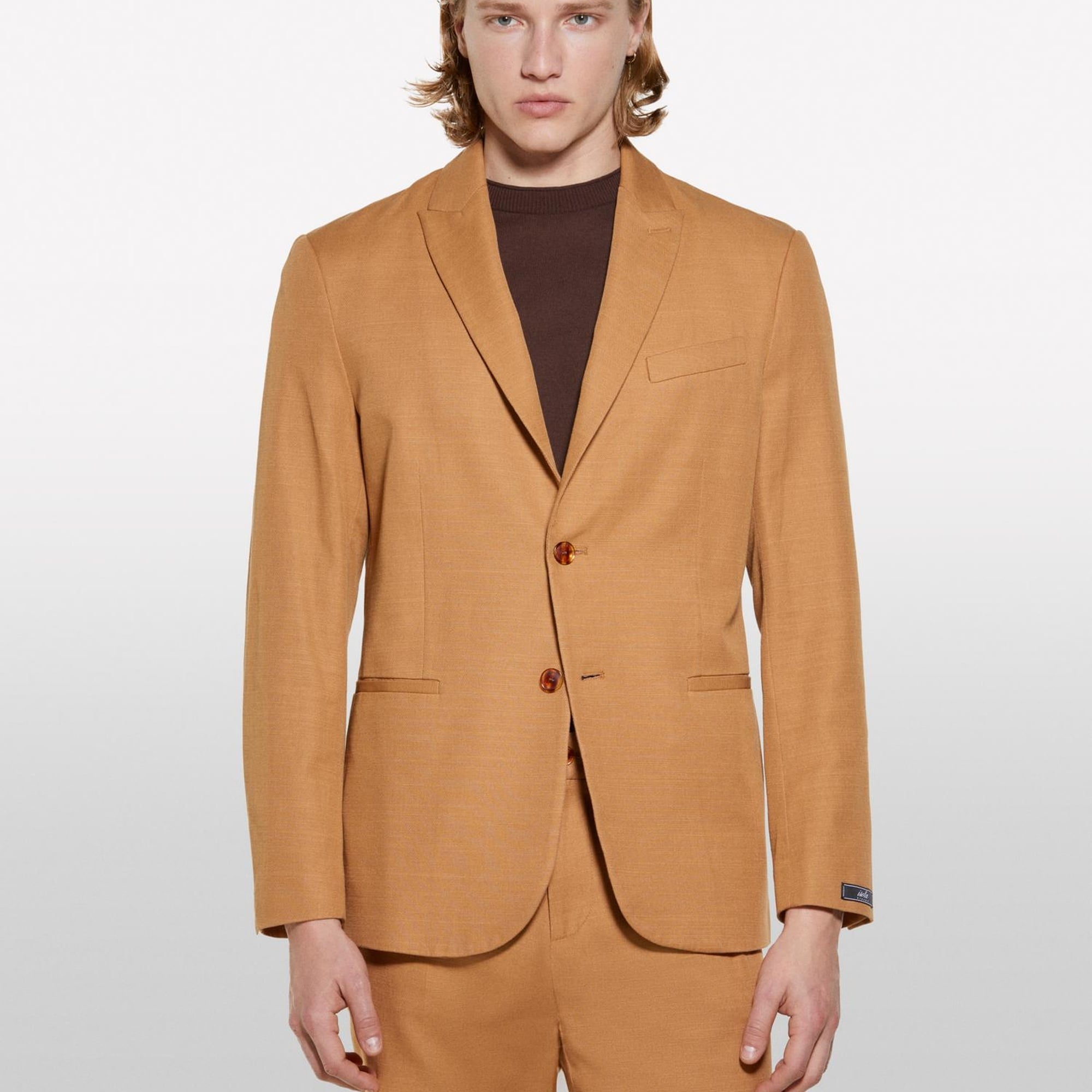 Erkek Taba Keten Karışımlı Slim Comfort Fit Ceket