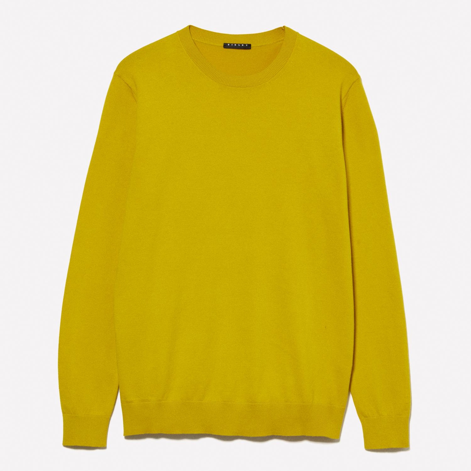 Erkek Hardal Sarı Pamuk Karışımlı Normal Kesim Uzun Kollu Ribanalı Kazak