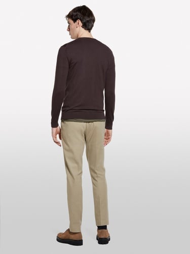  Erkek Koyu kahverengi Pamuk Karışımlı Normal Kesim Uzun Kollu Ribanalı Kazak