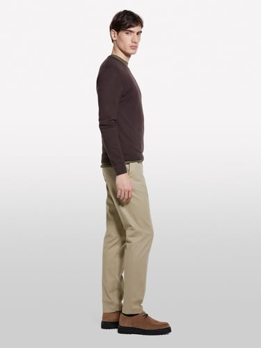  Erkek Koyu kahverengi Pamuk Karışımlı Normal Kesim Uzun Kollu Ribanalı Kazak