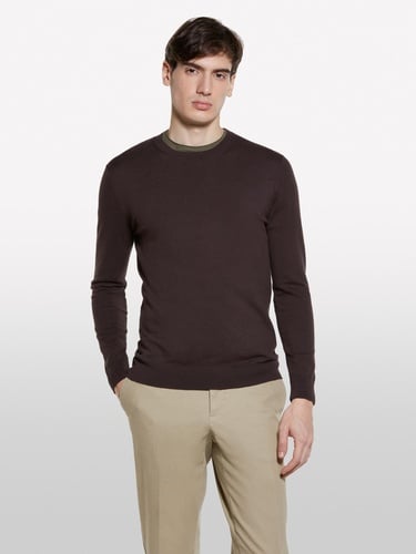  Erkek Koyu kahverengi Pamuk Karışımlı Normal Kesim Uzun Kollu Ribanalı Kazak