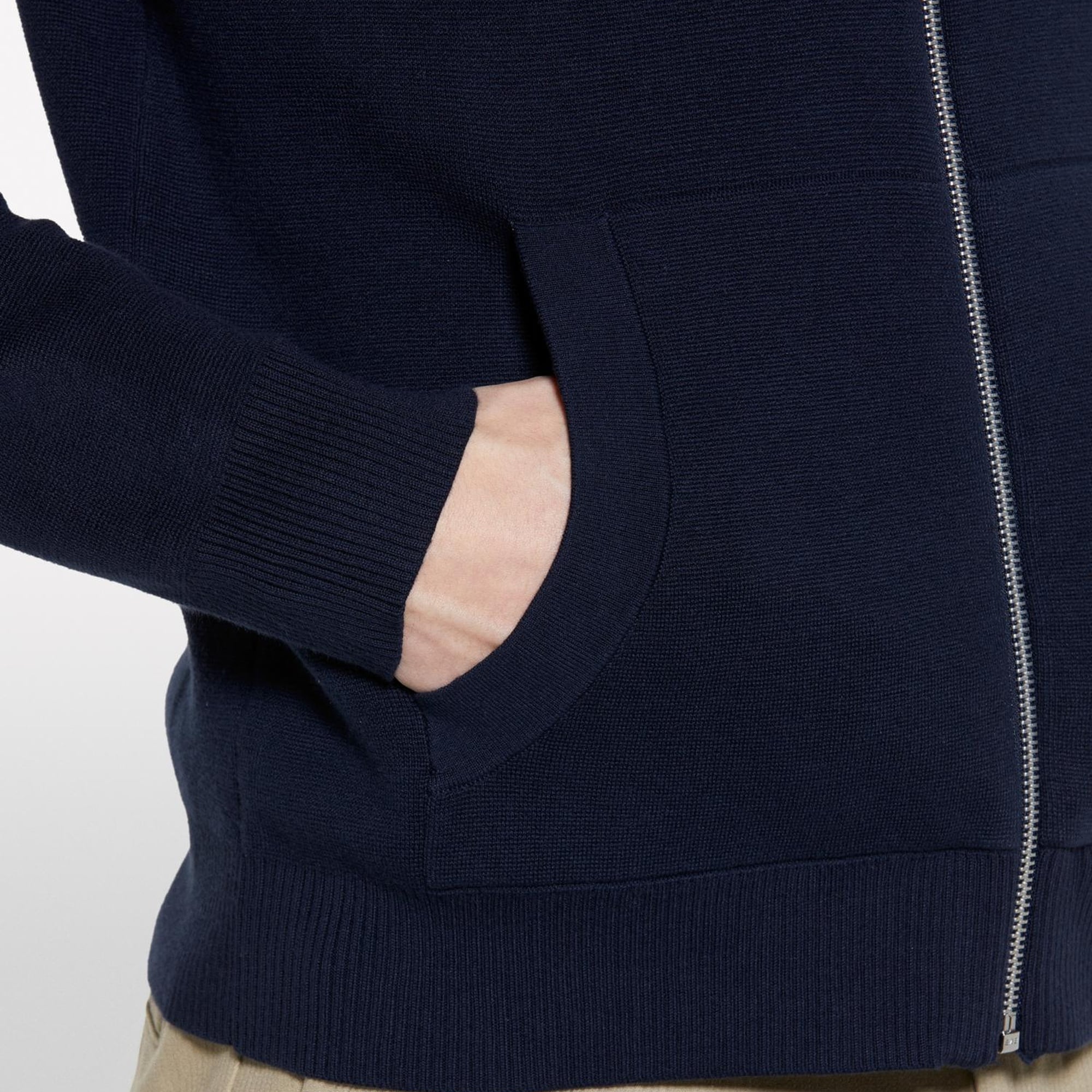 Erkek Koyu Lacivert Pamuk Karışımlı Fermuarlı Bomber Hırka