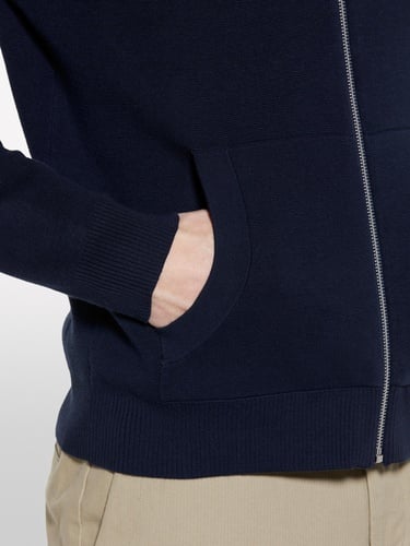  Erkek Koyu Lacivert Pamuk Karışımlı Fermuarlı Bomber Hırka