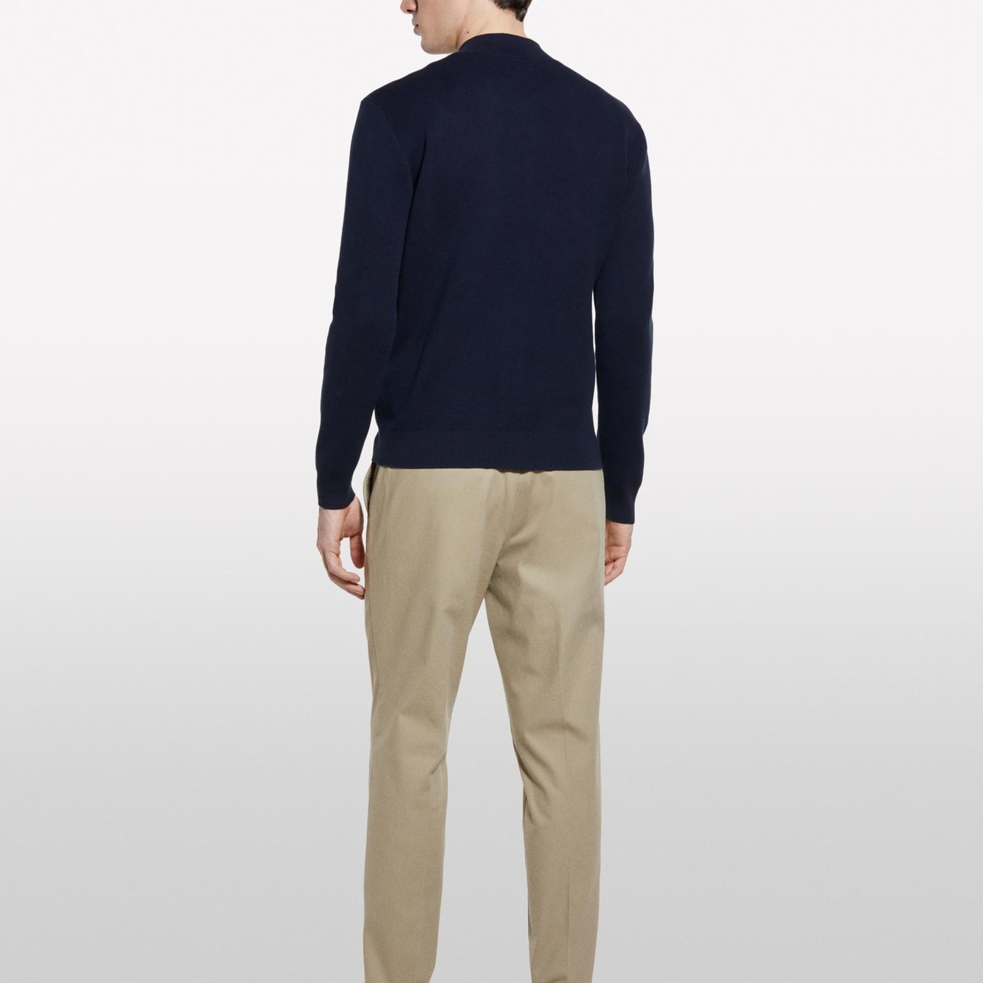 Erkek Koyu Lacivert Pamuk Karışımlı Fermuarlı Bomber Hırka