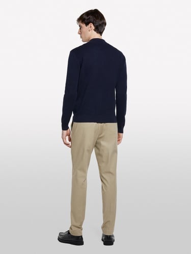  Erkek Koyu Lacivert Pamuk Karışımlı Fermuarlı Bomber Hırka