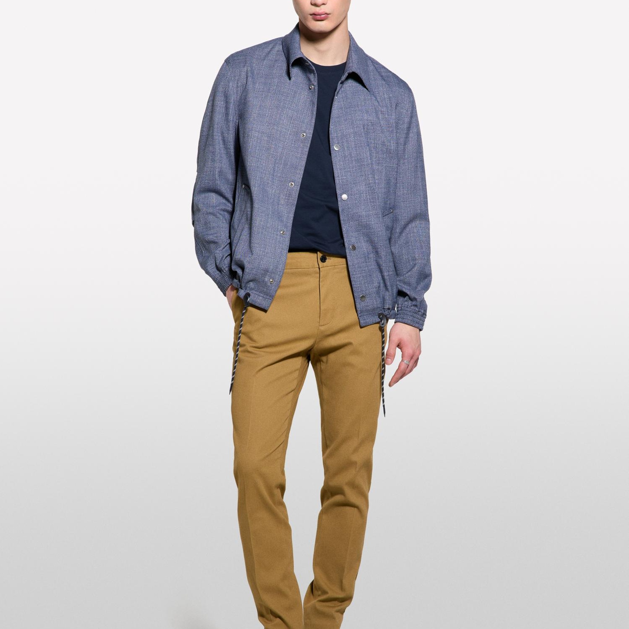 Erkek Lacivert Streç Viskozlu Büzme İp Detaylı Regular Fit Ceket