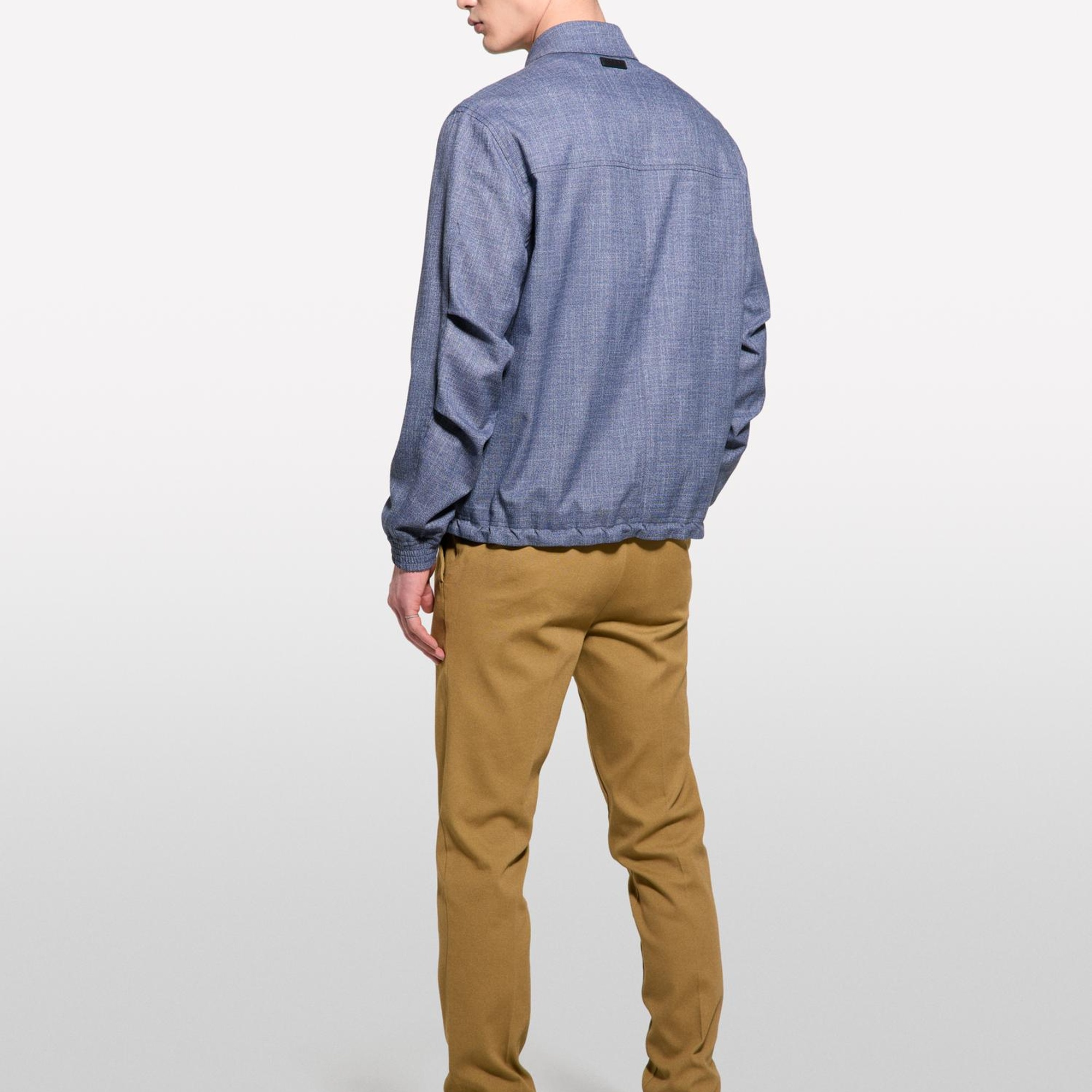 Erkek Lacivert Streç Viskozlu Büzme İp Detaylı Regular Fit Ceket