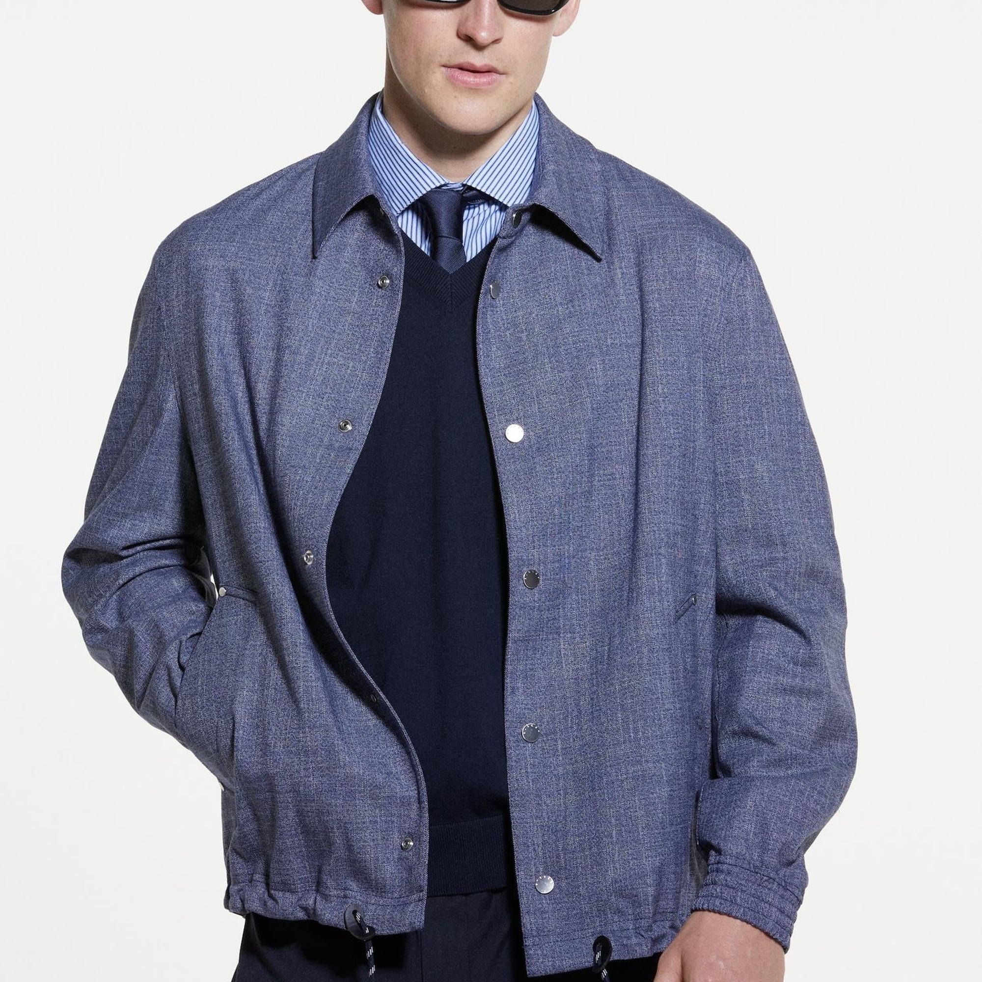 Erkek Lacivert Streç Viskozlu Büzme İp Detaylı Regular Fit Ceket