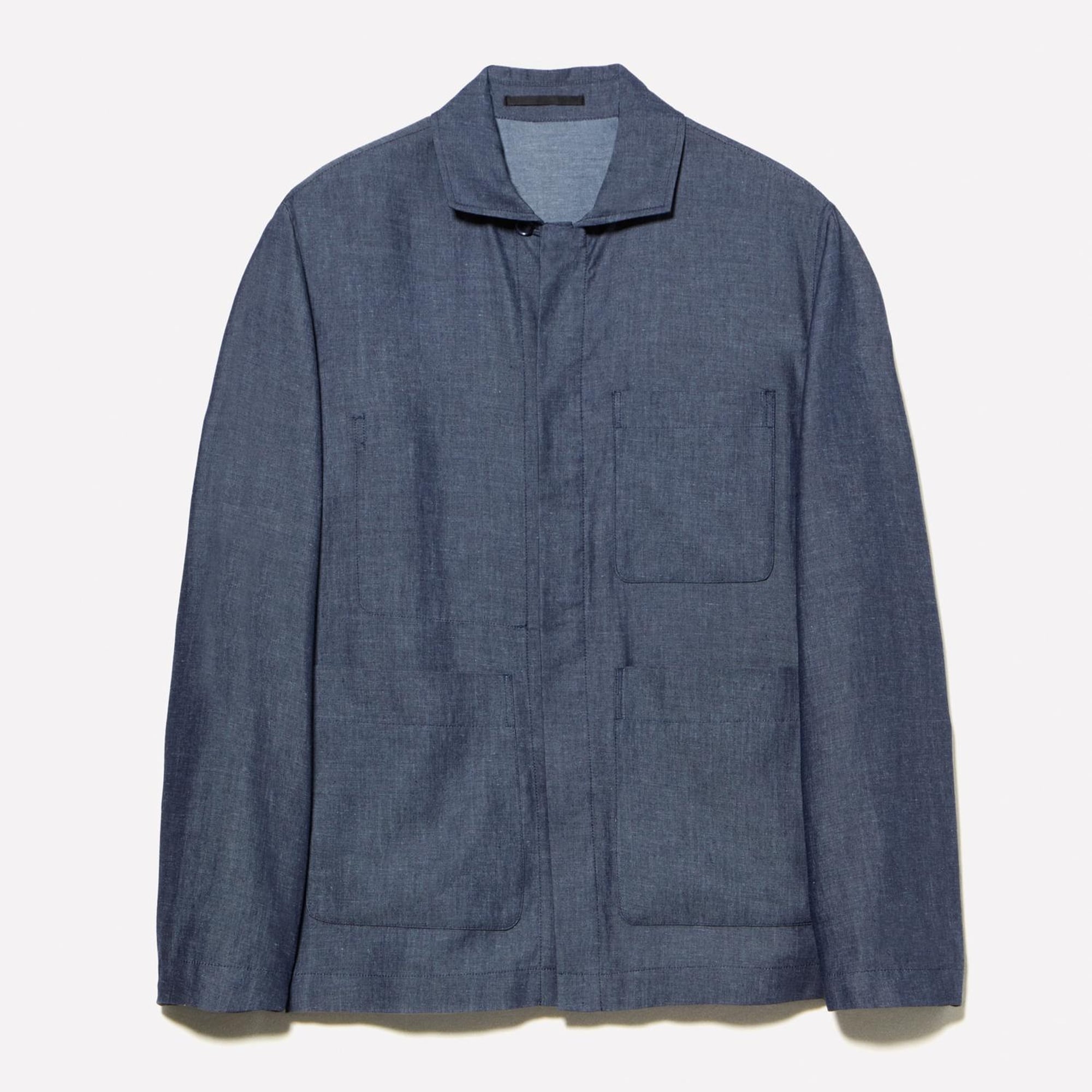 Erkek İndigo Keten Karışımlı Gizli Düğmeli Astarsız Ceket