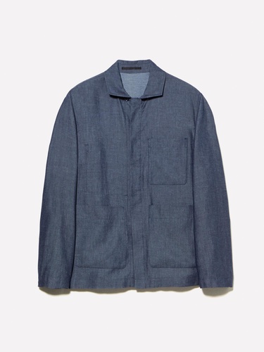  Erkek İndigo Keten Karışımlı Gizli Düğmeli Astarsız Ceket