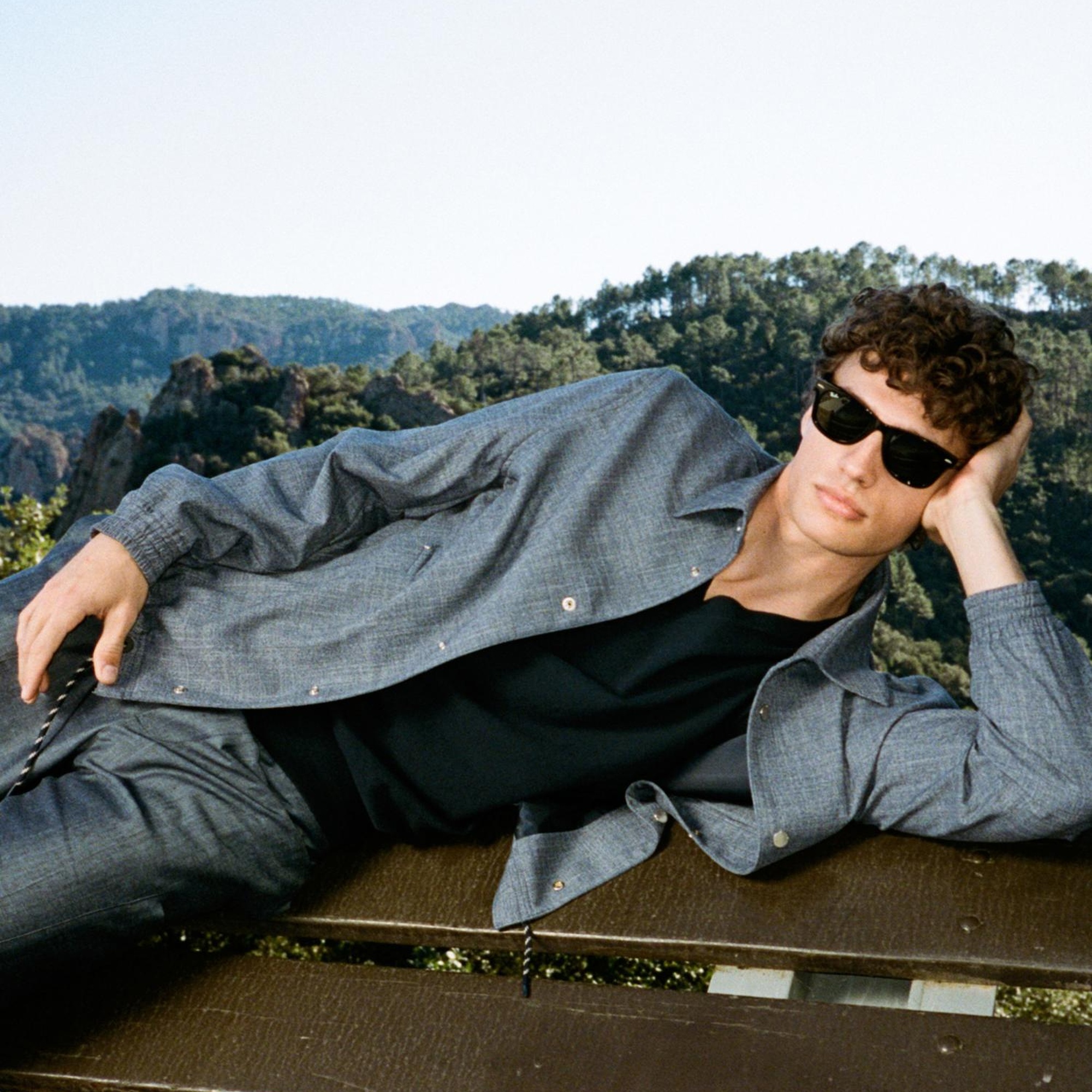 Erkek İndigo Keten Karışımlı Gizli Düğmeli Astarsız Ceket