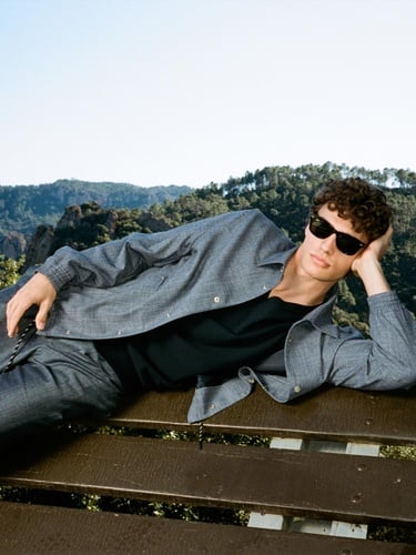  Erkek İndigo Keten Karışımlı Gizli Düğmeli Astarsız Ceket