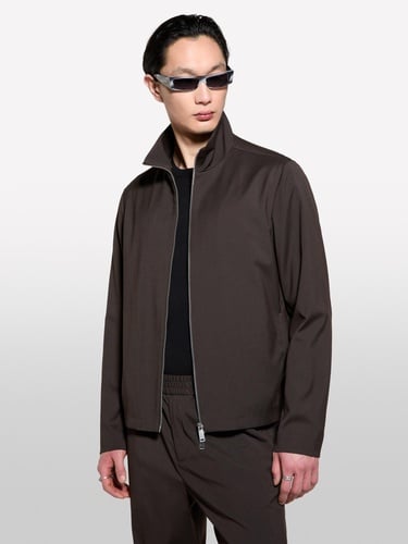  Erkek Açık Mavi Viskoz Karışımlı Logo Detaylı Fermuarlı Ceket