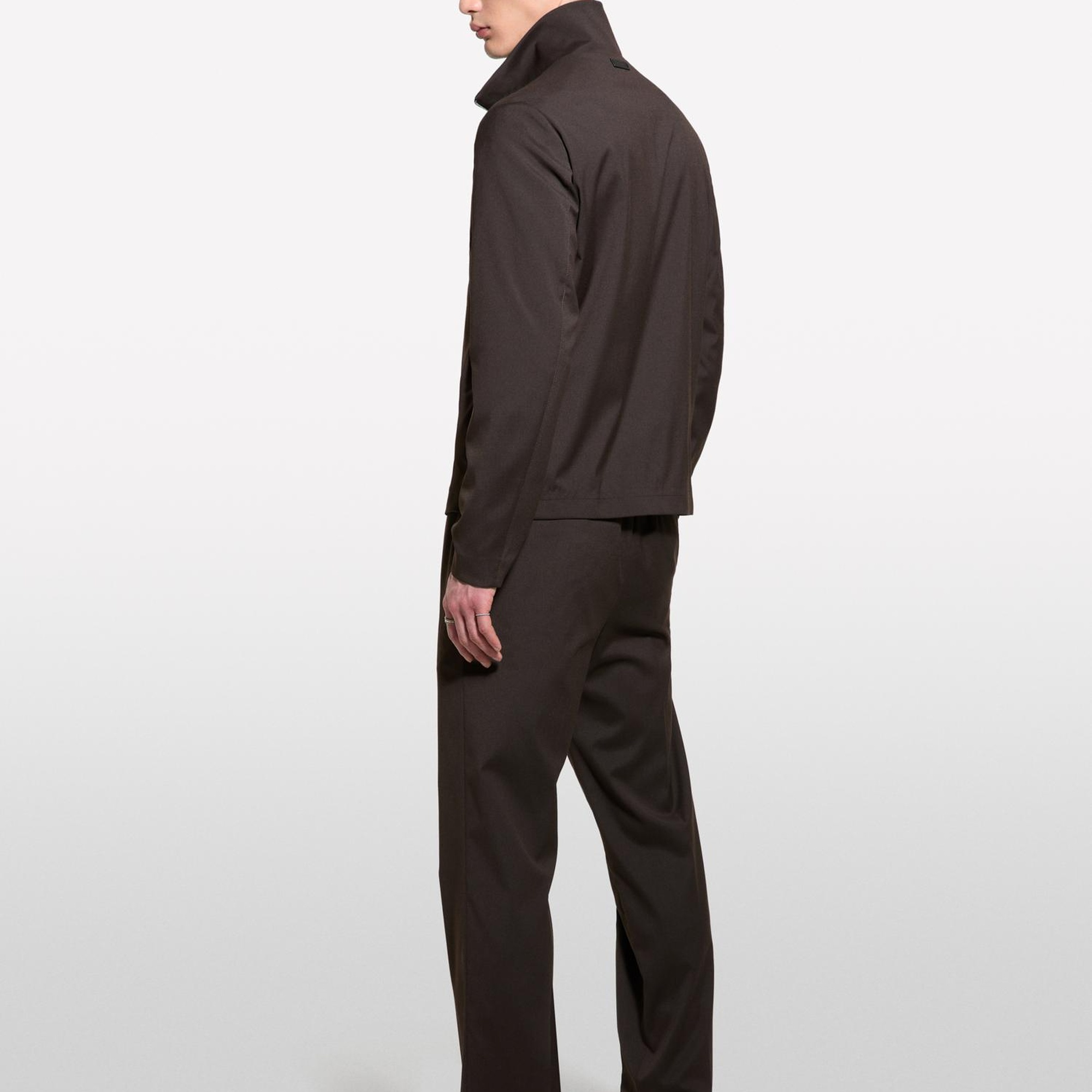 Erkek Açık Mavi Viskoz Karışımlı Logo Detaylı Fermuarlı Ceket