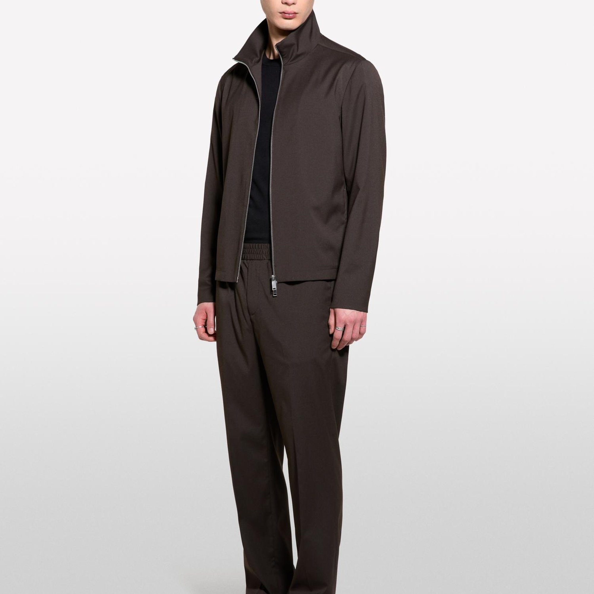 Erkek Açık Mavi Viskoz Karışımlı Logo Detaylı Fermuarlı Ceket