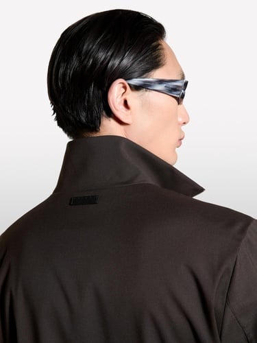  Erkek Açık Mavi Viskoz Karışımlı Logo Detaylı Fermuarlı Ceket