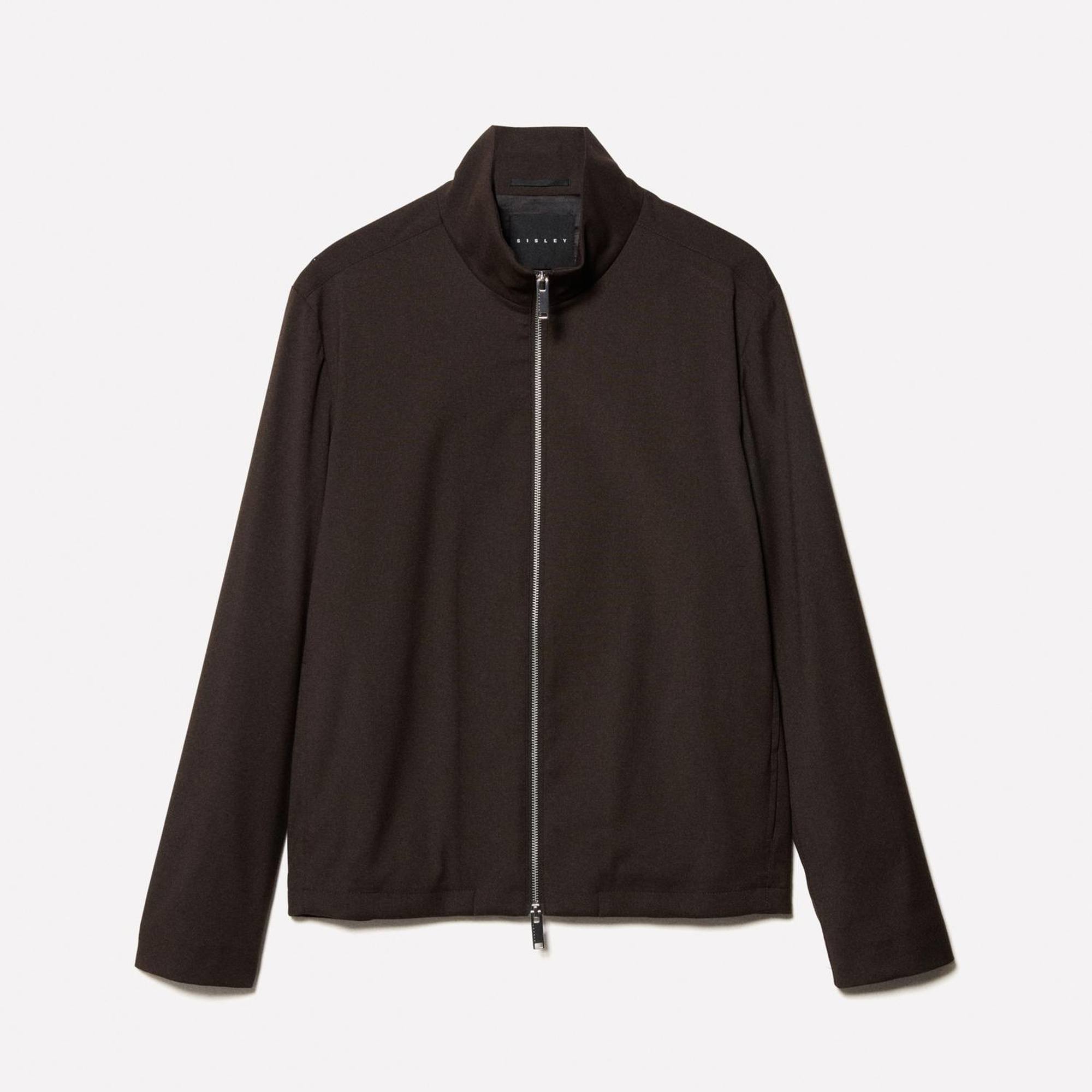 Erkek Açık Mavi Viskoz Karışımlı Logo Detaylı Fermuarlı Ceket