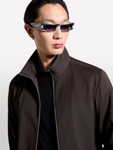  Erkek Açık Mavi Viskoz Karışımlı Logo Detaylı Fermuarlı Ceket