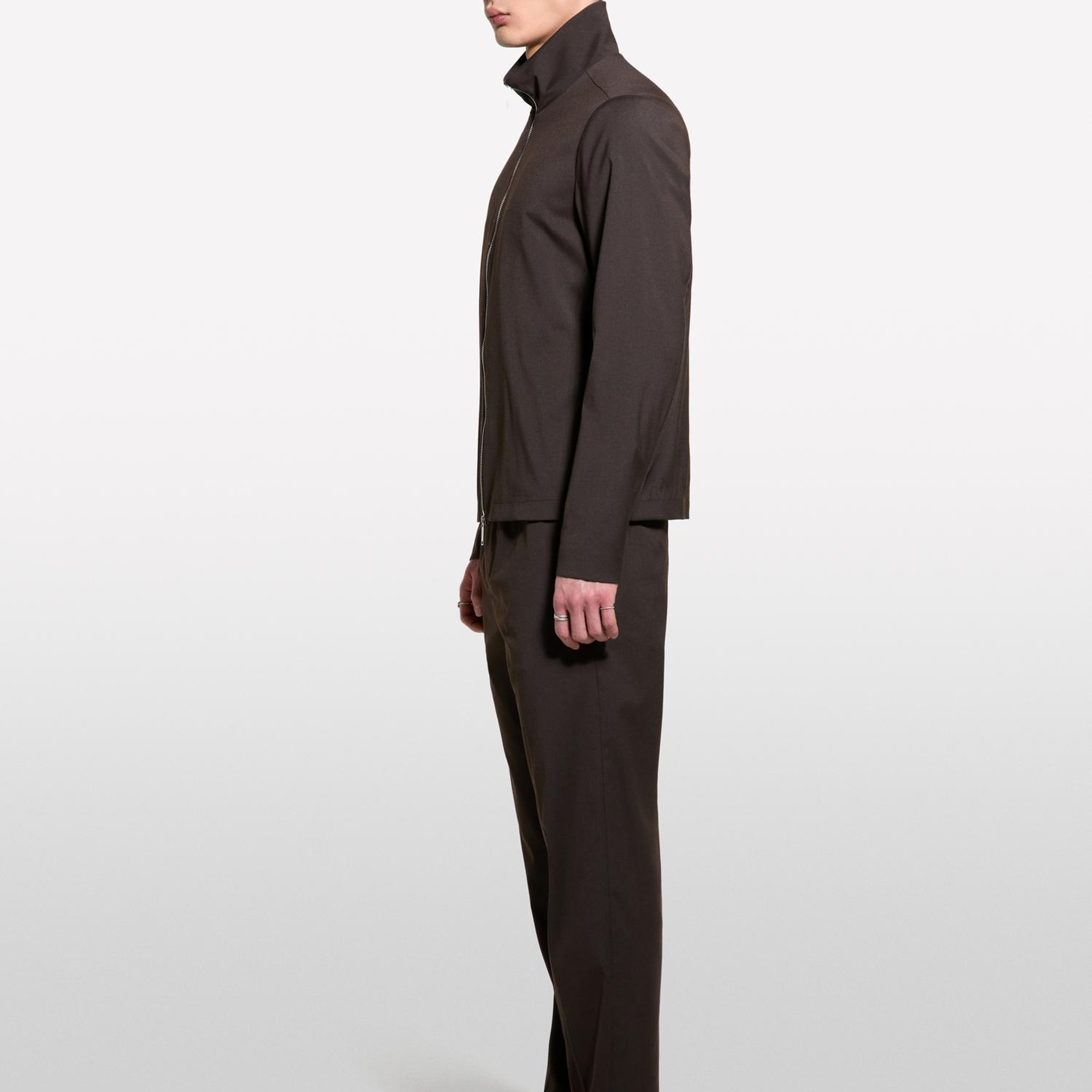 Erkek Açık Mavi Viskoz Karışımlı Logo Detaylı Fermuarlı Ceket