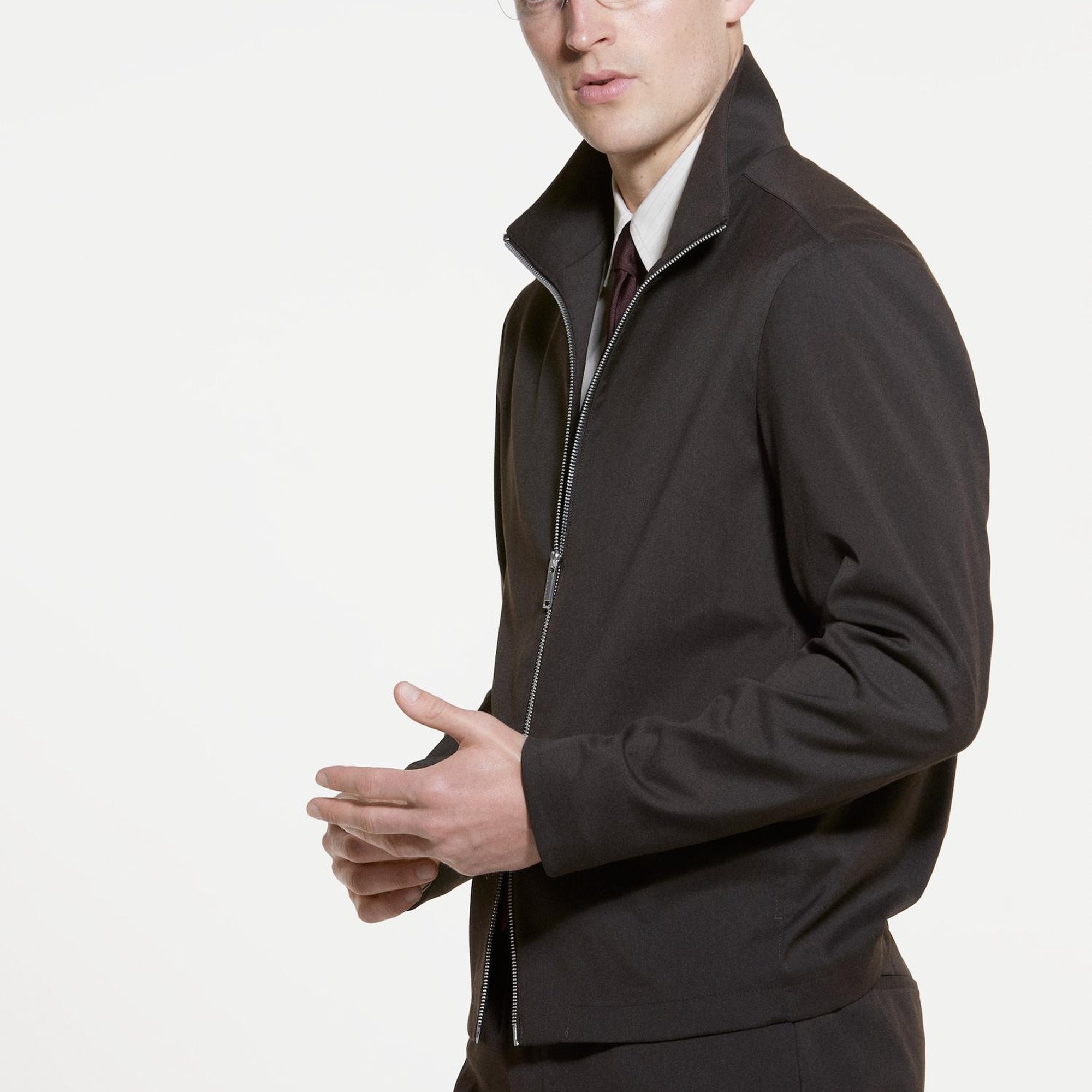 Erkek Açık Mavi Viskoz Karışımlı Logo Detaylı Fermuarlı Ceket