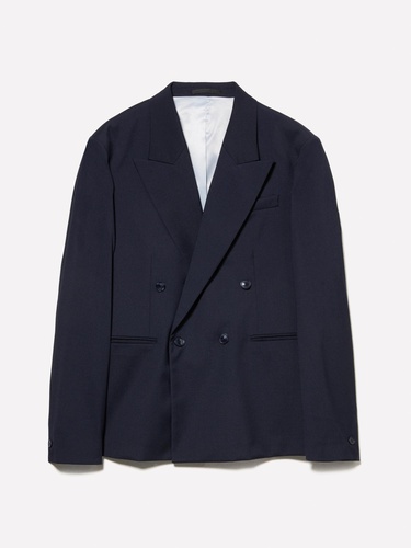  Erkek Koyu Lacivert Viskoz Karışımlı Kruvaze Regular Fit Blazer Ceket