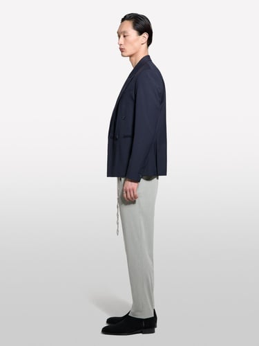  Erkek Koyu Lacivert Viskoz Karışımlı Kruvaze Regular Fit Blazer Ceket